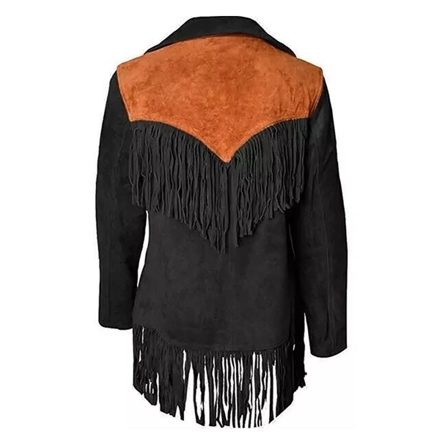 Western Fringe Black Suede Leather Jacket for Women Cowgirl side view