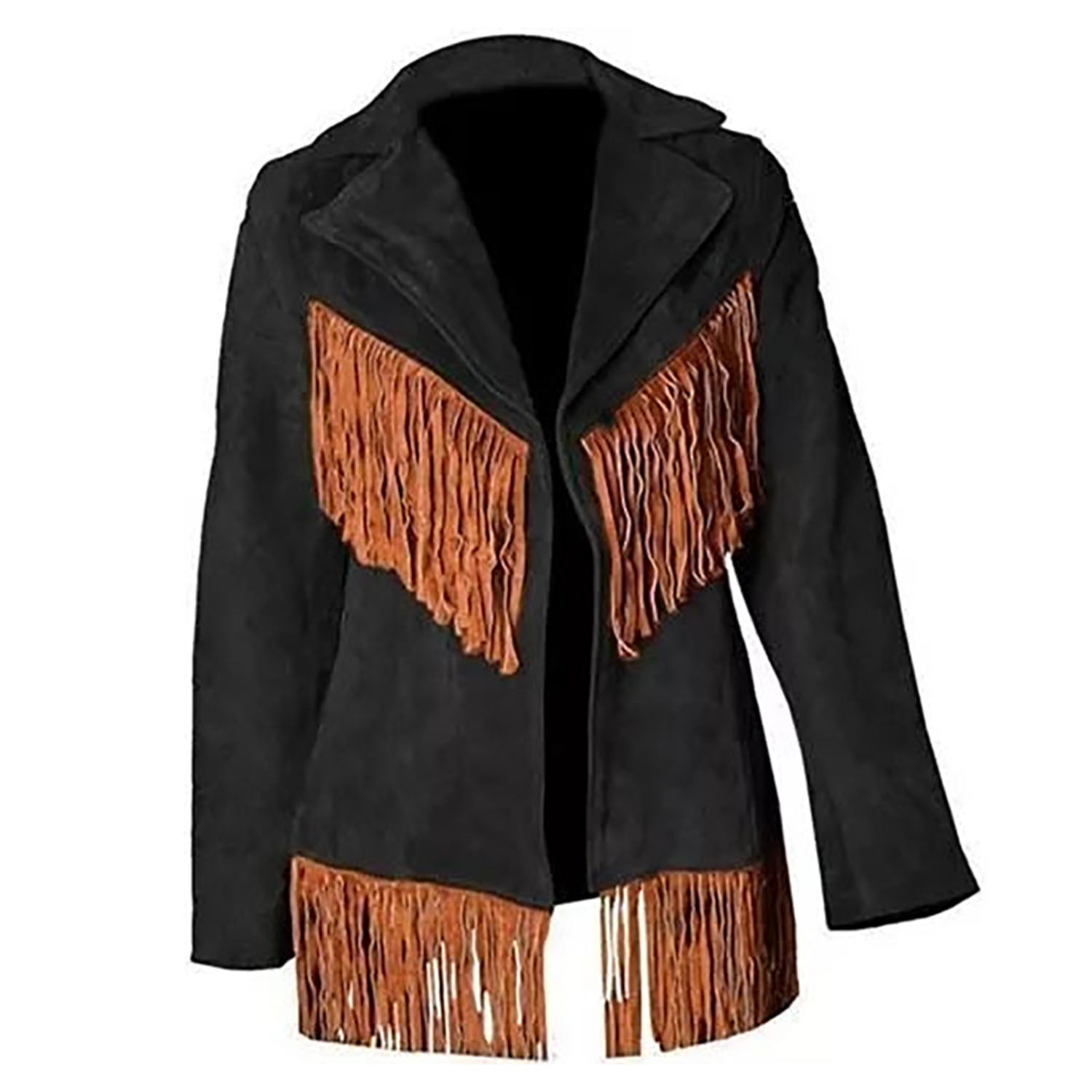 Western Fringe Black Suede Leather Jacket for Women Cowgirl front view