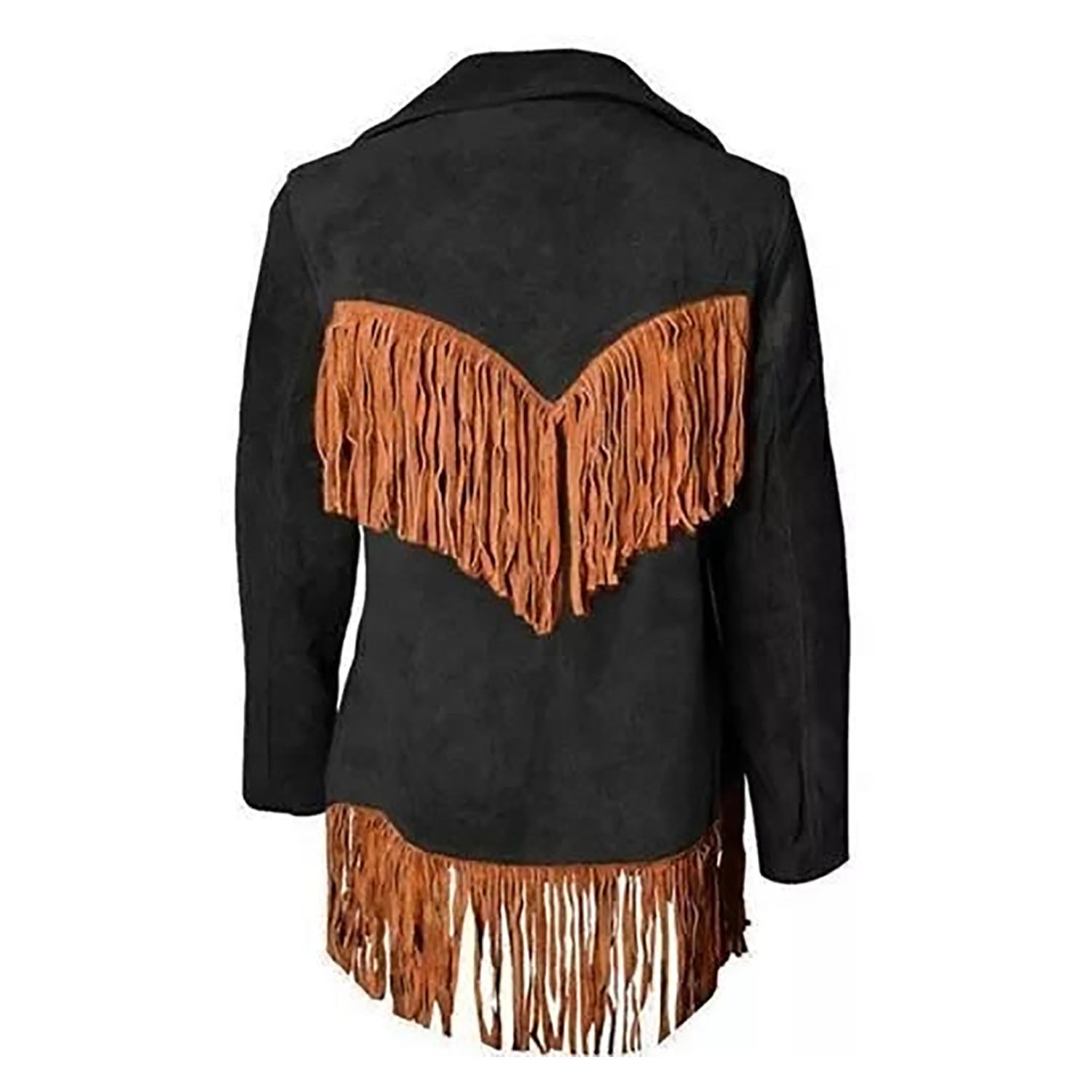 Western Fringe Black Suede Leather Jacket for Women Cowgirl side view