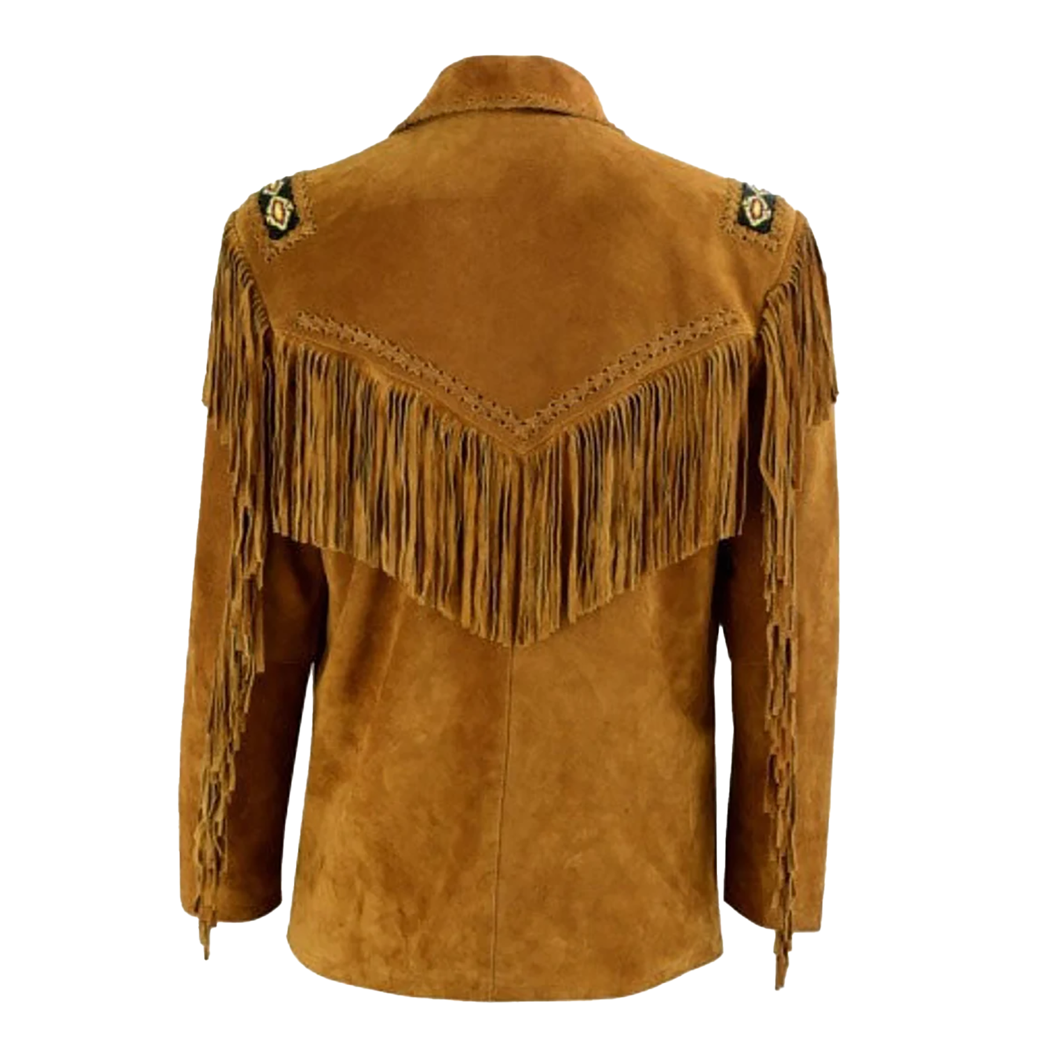 Western Fringe Brown Suede Leather Bone Beaded Jacket for Women side view