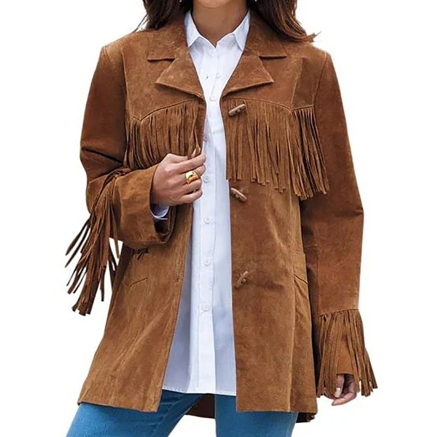 Western Fringe Suede Leather Jacket for Women in All Colors side view