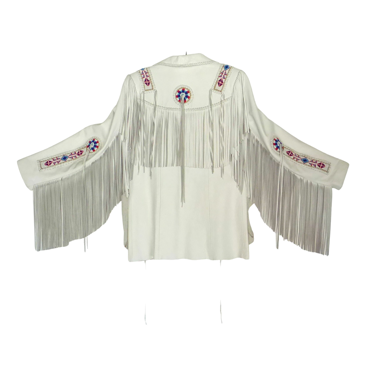 White Leather Long Fringes Beaded Jacket For Women side view