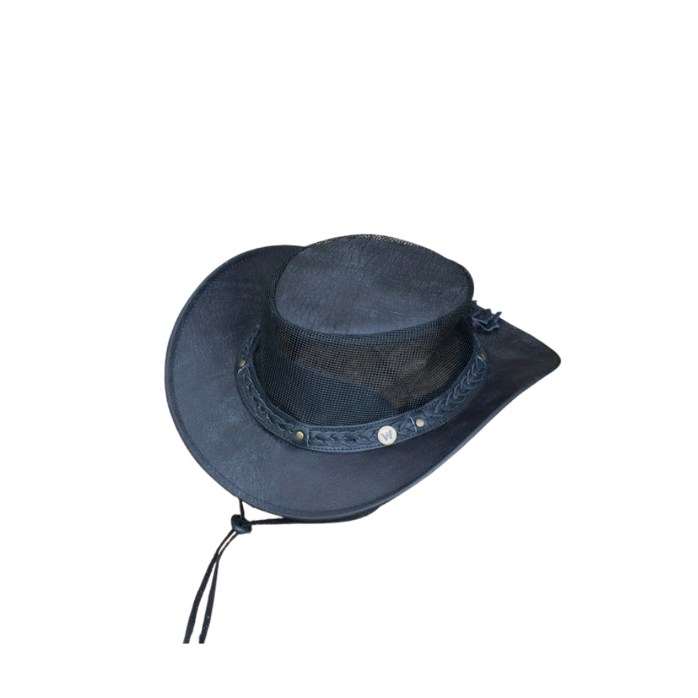 Wombat Black Leather Cowboy Hat with Mesh
