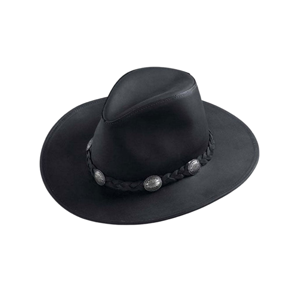 Women Dude Conch Leather Outback Black Hat
