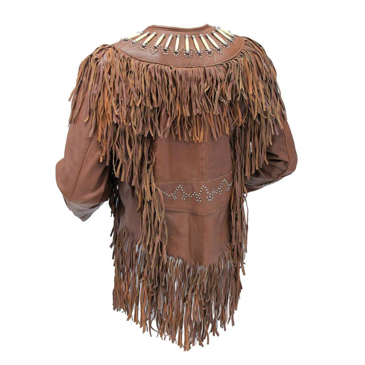 Women's American Western Cowhide Leather Jacket & Fringe and Bone Trim side view