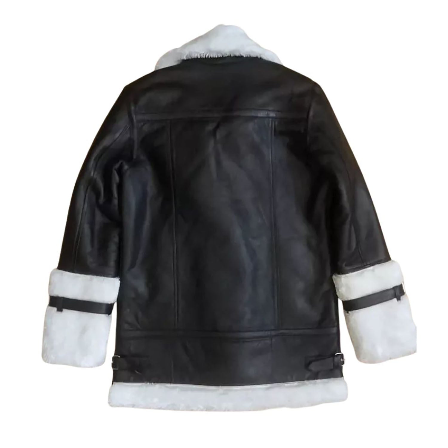 Women's B RAF Bomber Black Aviator Shearling Leather Jacket close-up detail