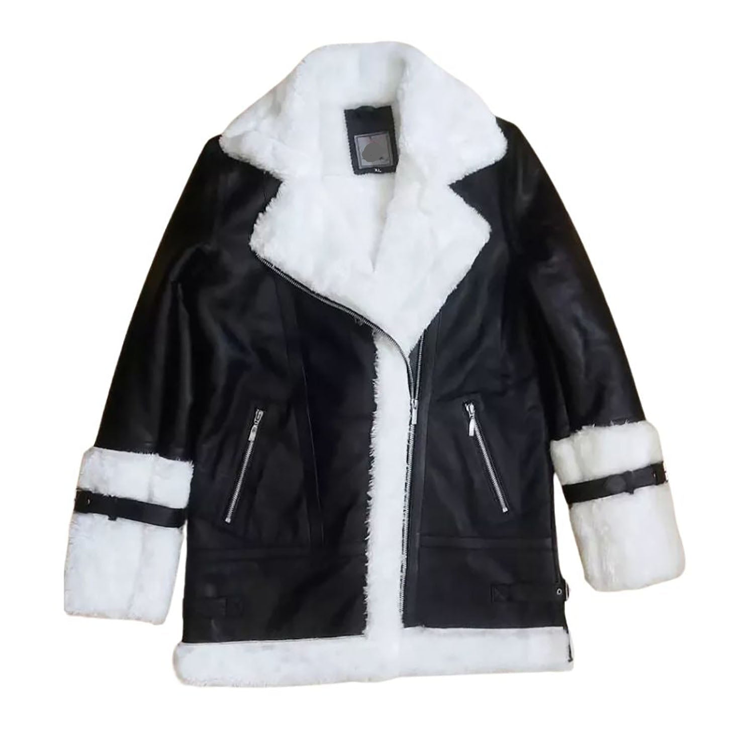Women's B RAF Bomber Black Aviator Shearling Leather Jacket front view
