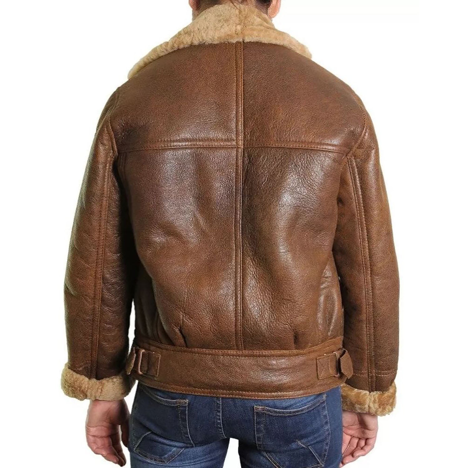 Women's B RAF Bomber Brown Aviator Flying Faux Fur Real Leather Jacket side view