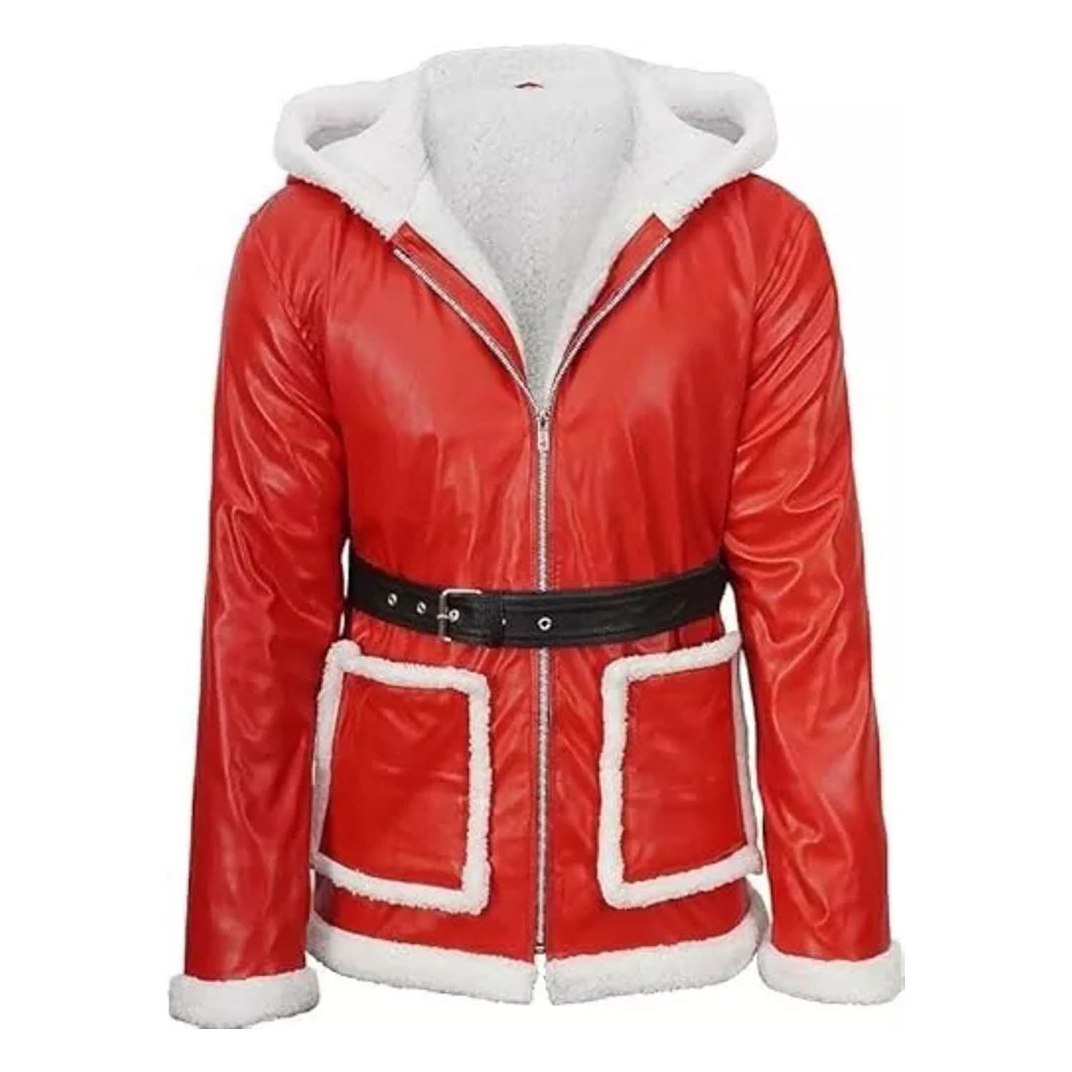 Women's B RAF Red Aviator Bomber Jacket - Genuine Leather with Shearling Fur Lining front view