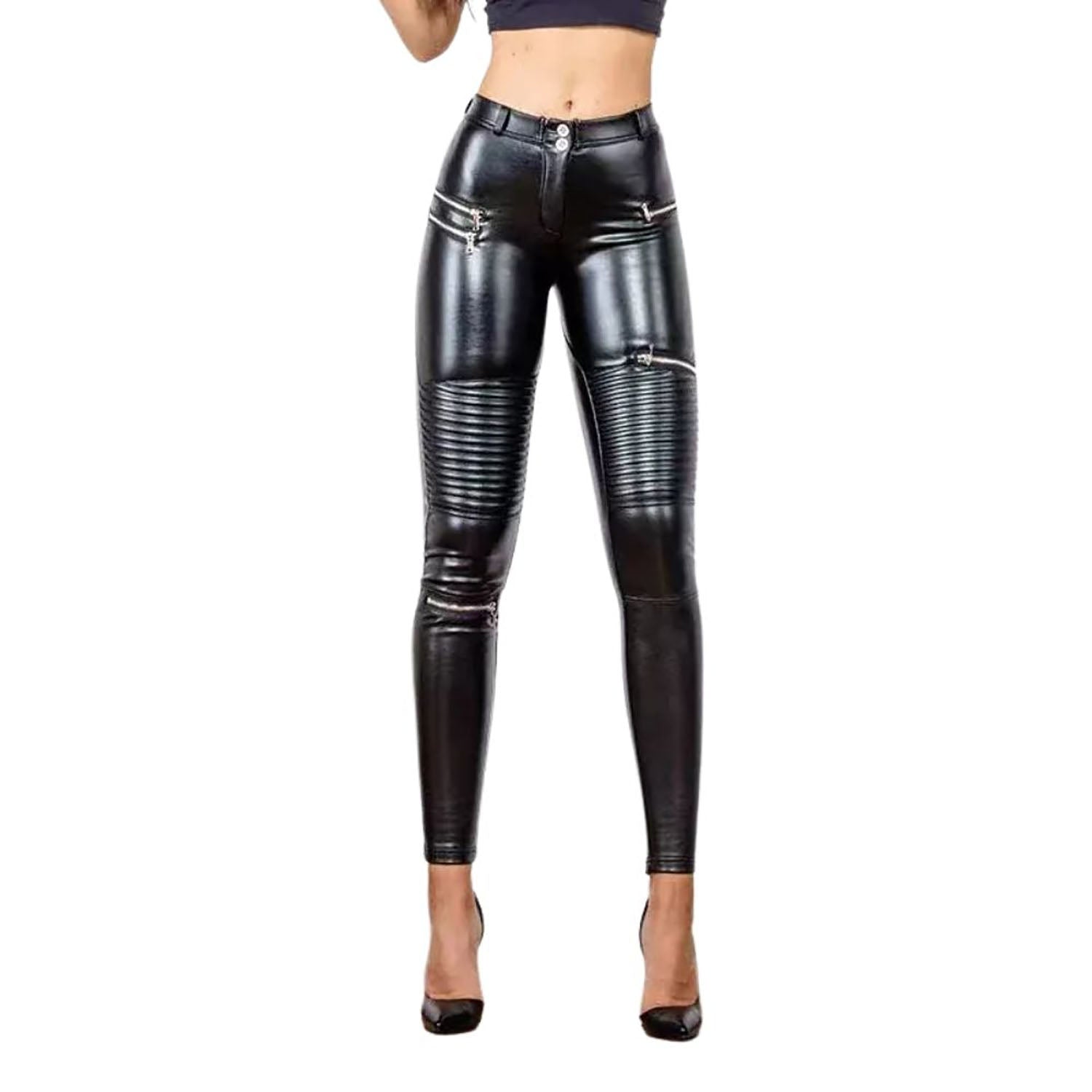 Women's Black Leather Pant – Genuine Lambskin Leather & Slim Fit front view