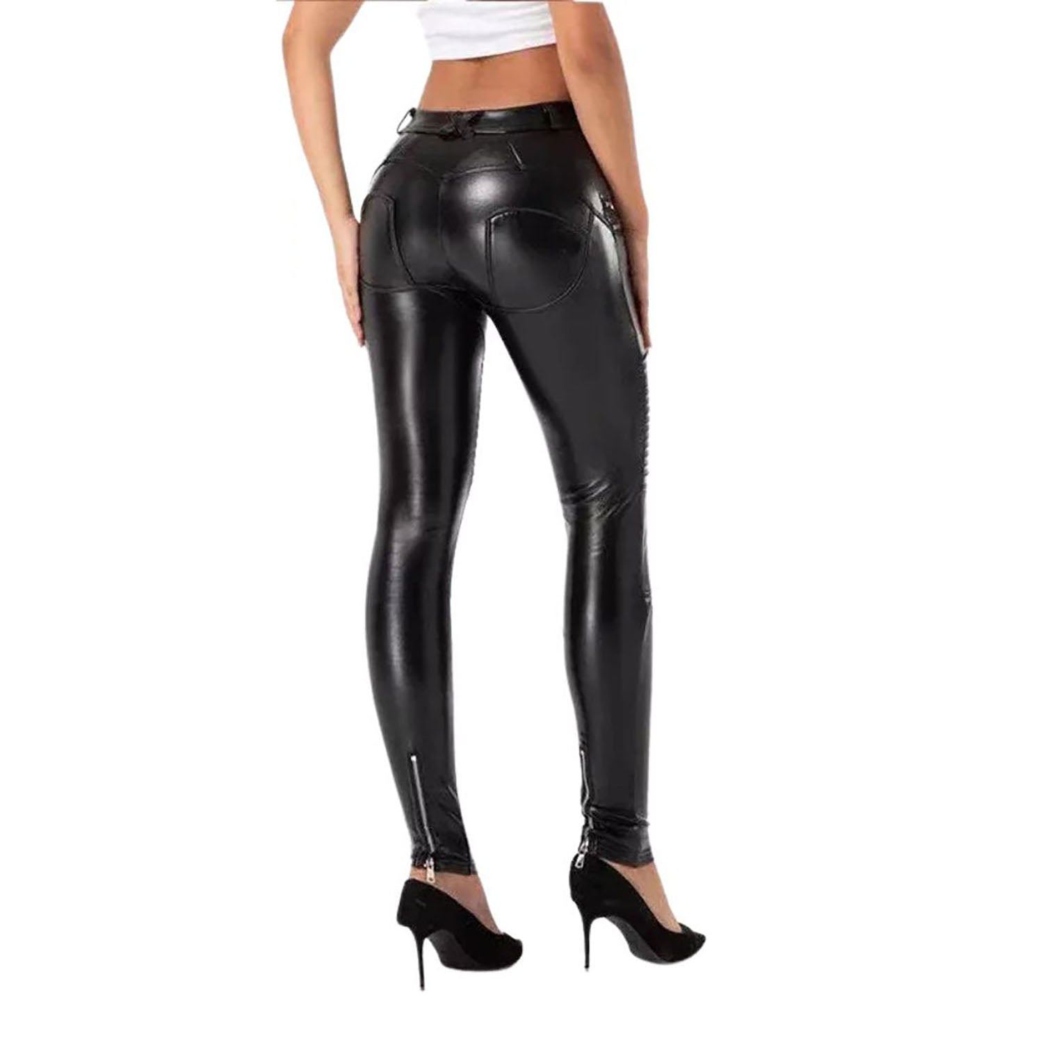 Women's Black Leather Pant – Genuine Lambskin Leather & Slim Fit side view