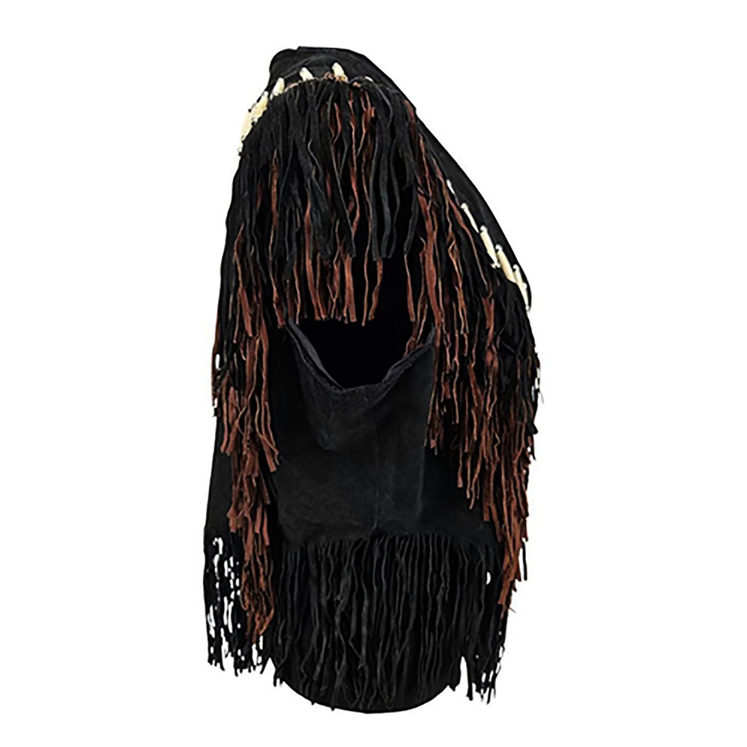 Women's Black Western Genuine Bone Studded Fringe Leather Vest Jacket back view