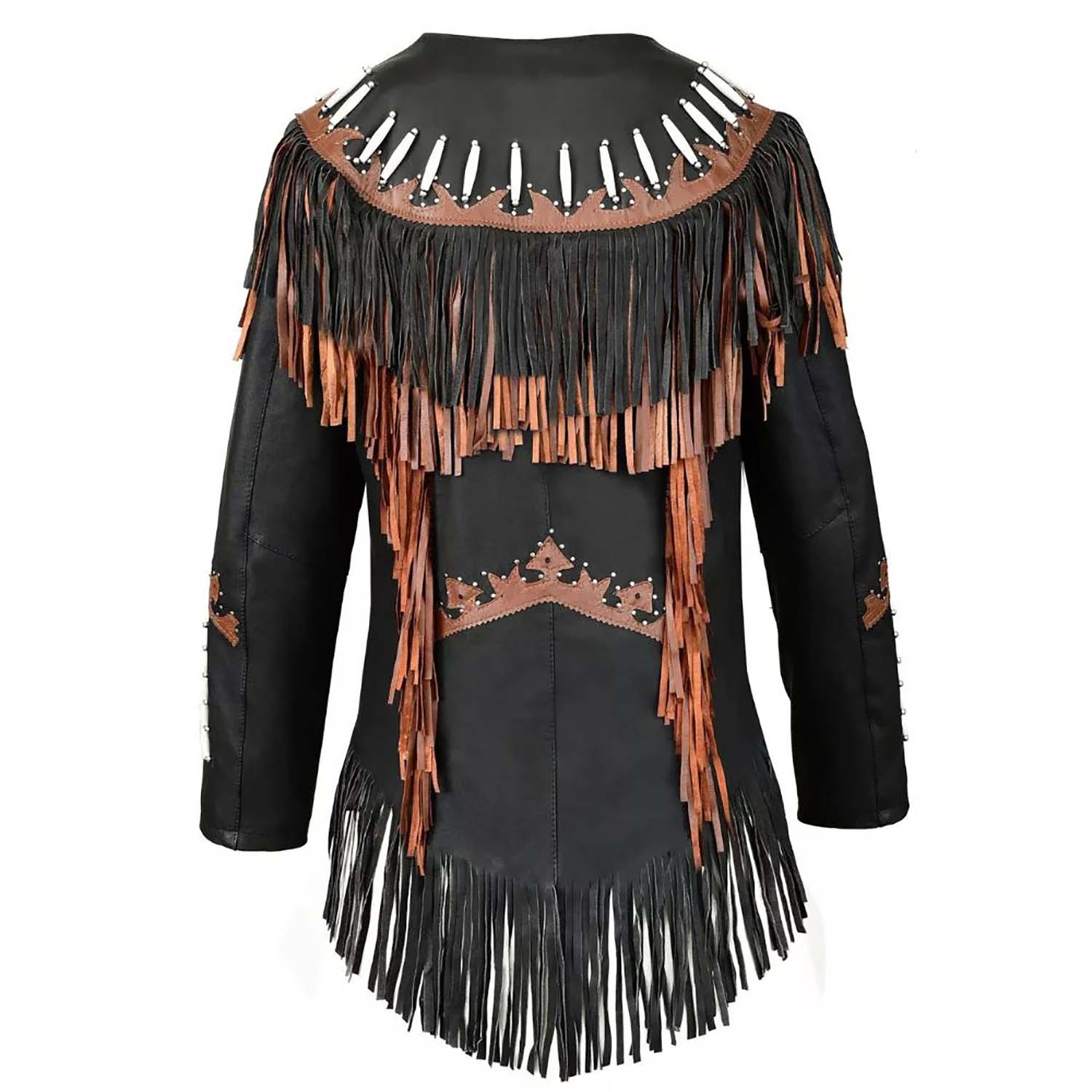Women’s Black Western Suede Leather Jacket – Studded Fringe & Beaded side view