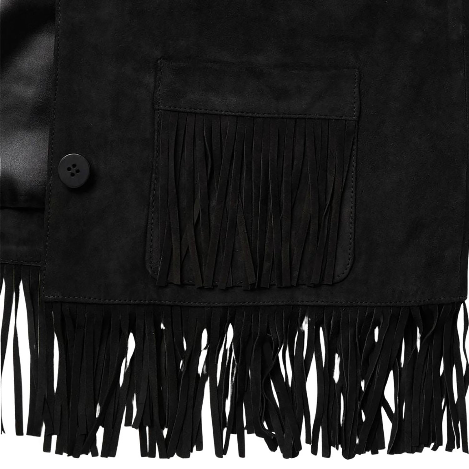 Women's Black Western Suede Leather Jacket with Fringe Work back view
