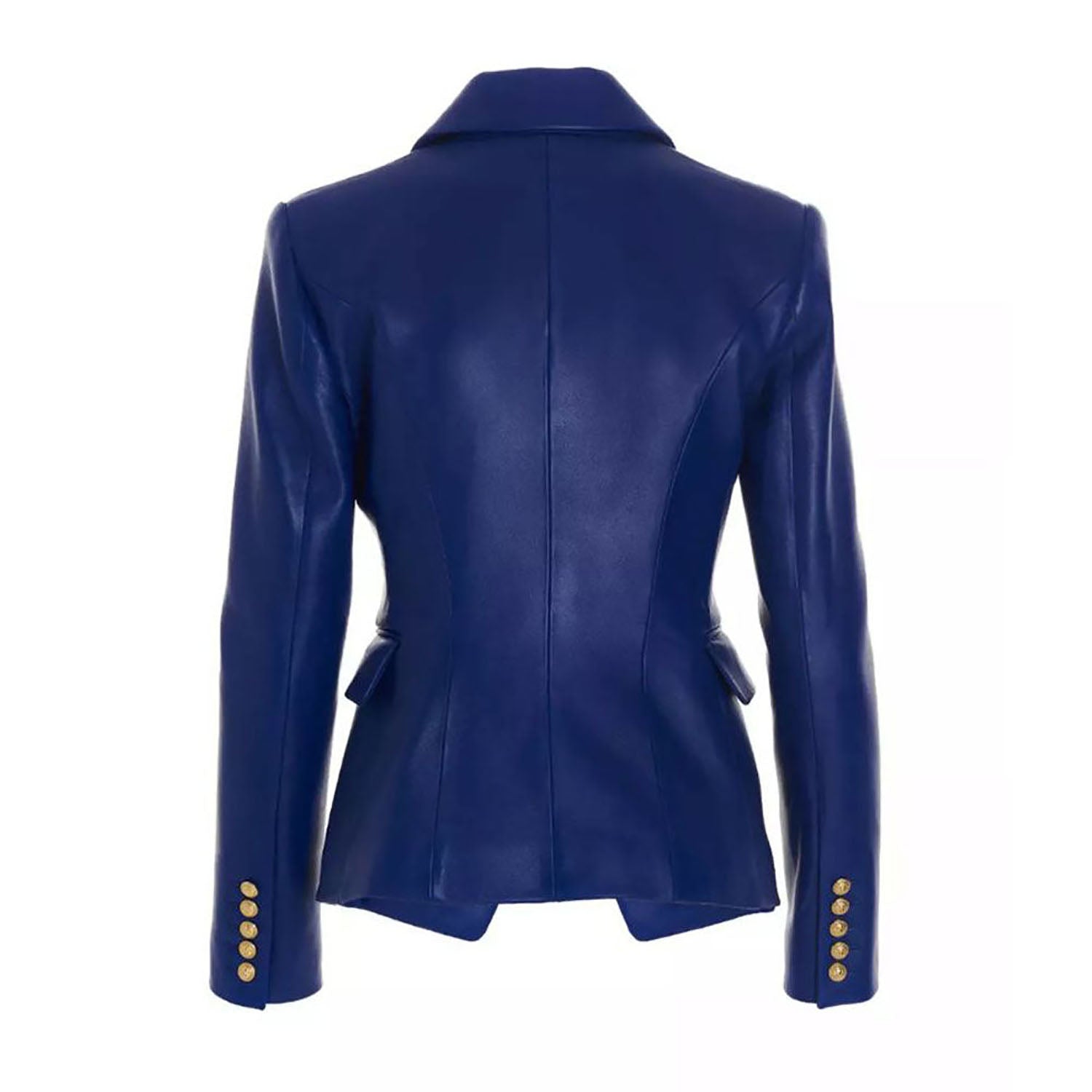 Women's Blue Western Leather Blazer Jacket with Six-Button Style side view