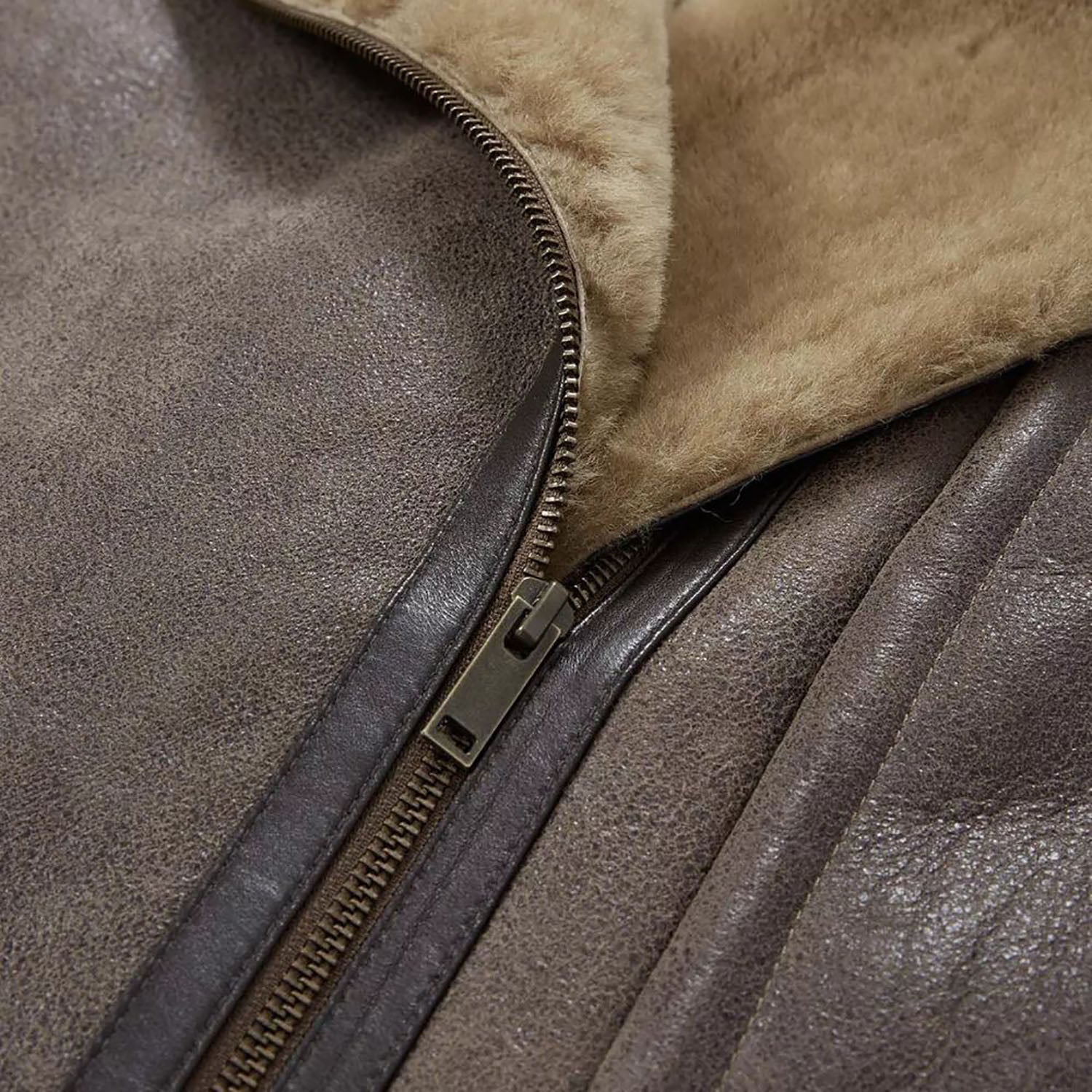 Women's Brown RAF B Aviator Bomber Cowhide Leather Jacket with Faux Fur side view