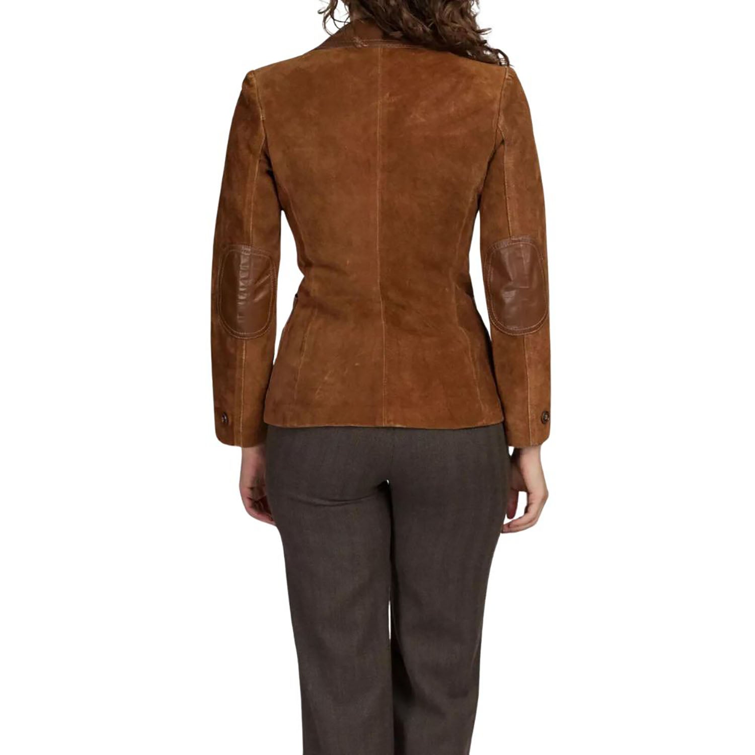 Women's Brown Western Leather Blazer Jacket with Three Button side view