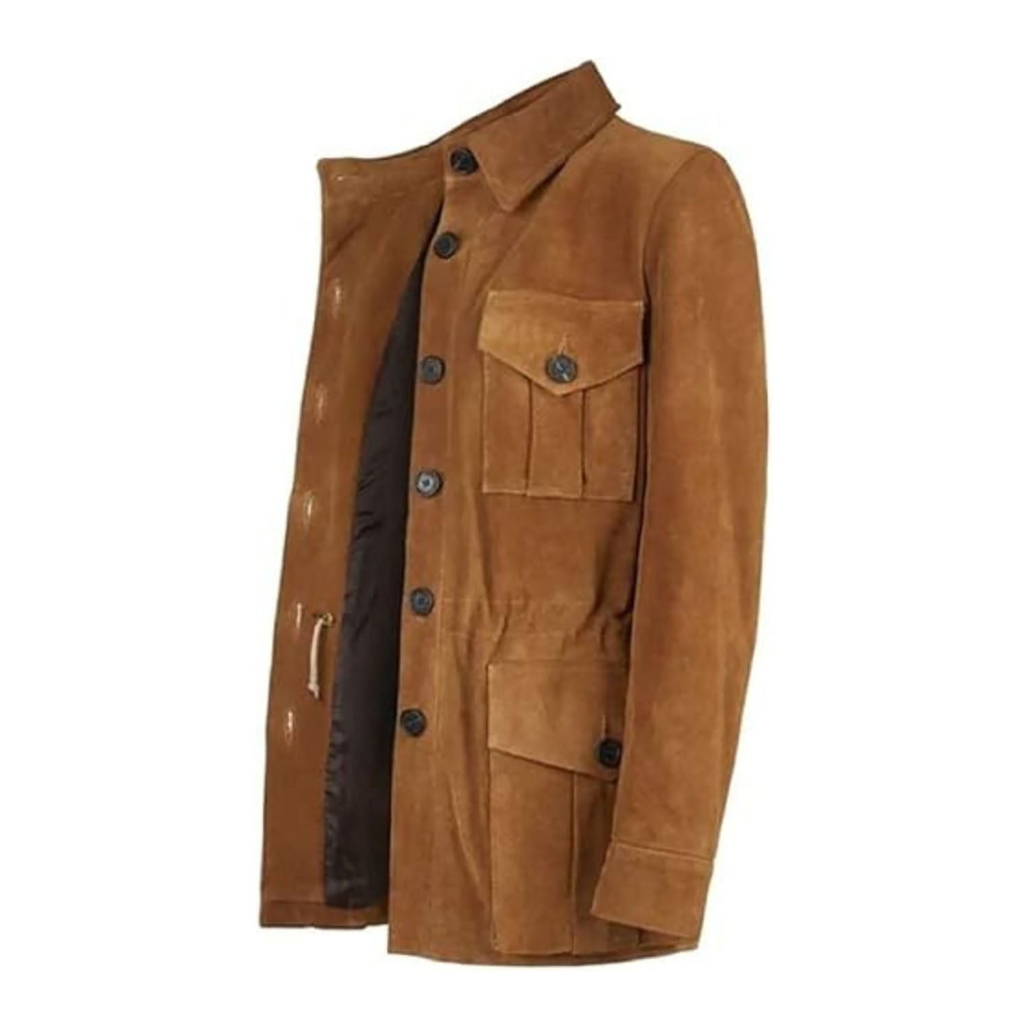 Women's Brown Western Suede Leather Jacket with Four Pockets side view