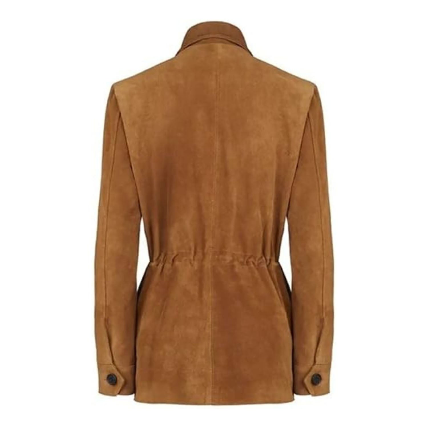 Women's Brown Western Suede Leather Jacket with Four Pockets close-up detail