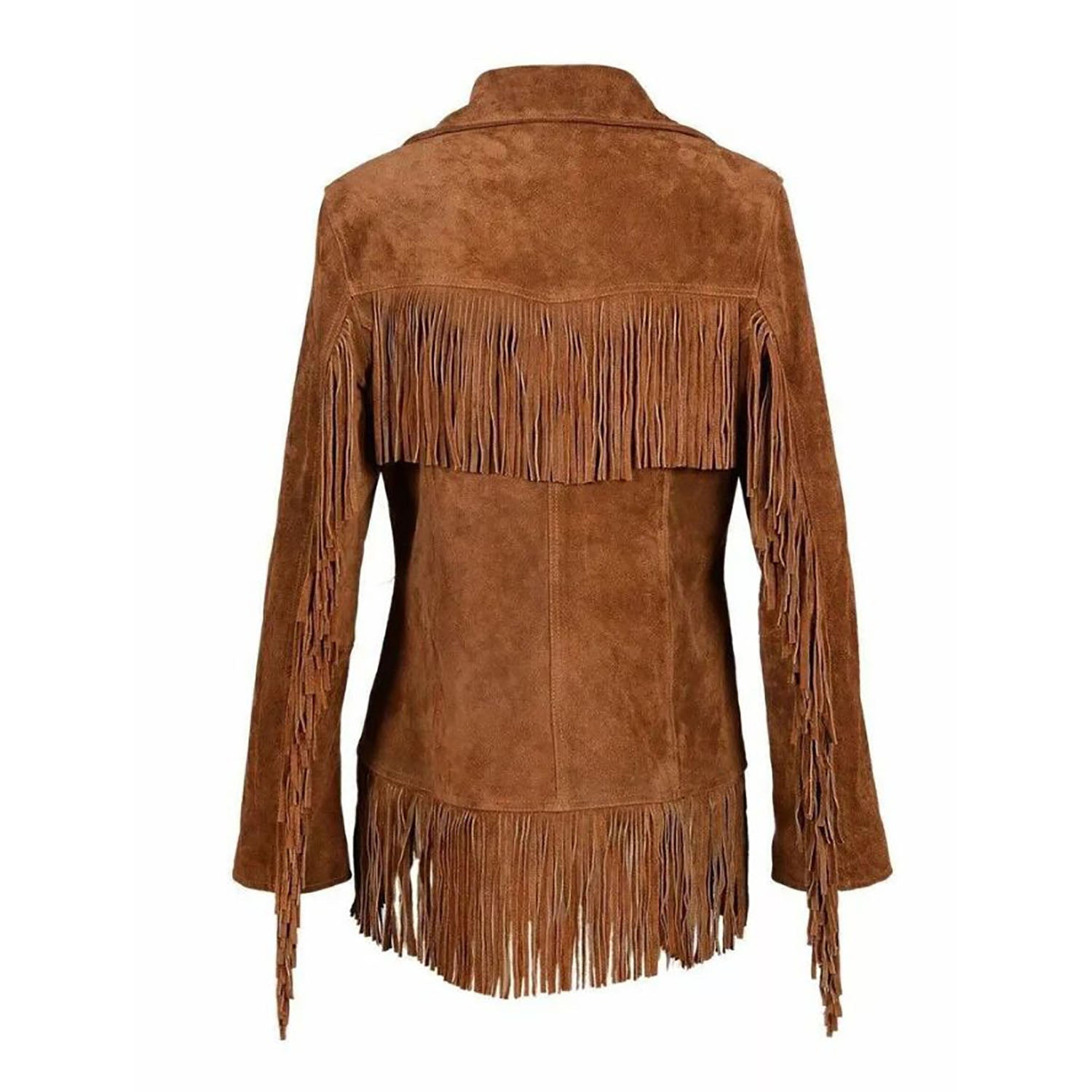 Women's Brown Western Suede Leather Jacket with Fringe Work styled look