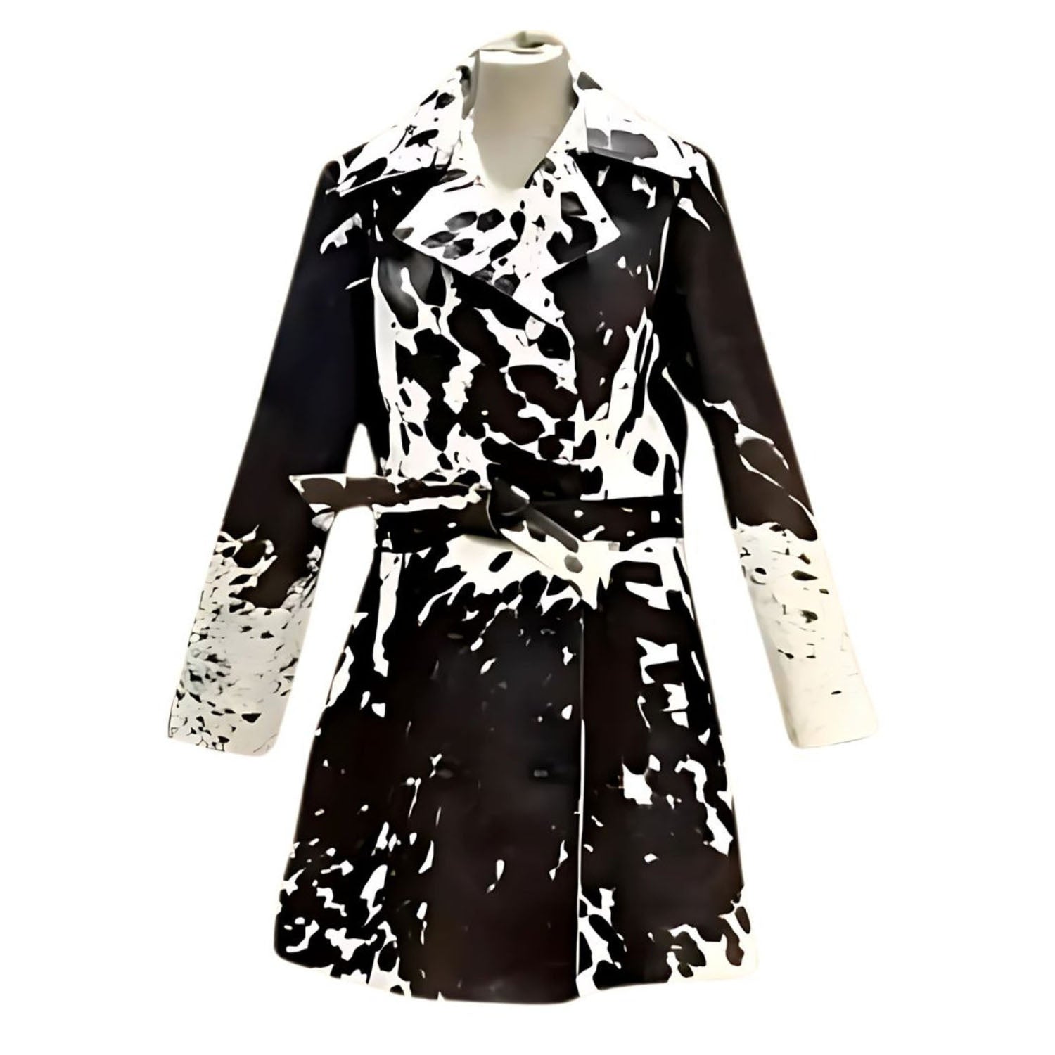 Women’s Cowhide Western Long Coat – Hair on Hide Trench Belted Outerwear front view