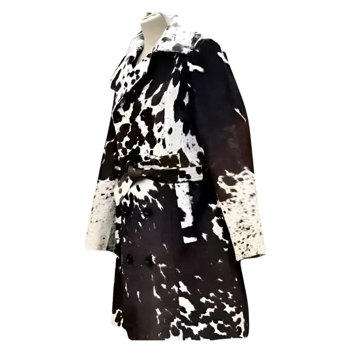 Women’s Cowhide Western Long Coat – Hair on Hide Trench Belted Outerwear back view