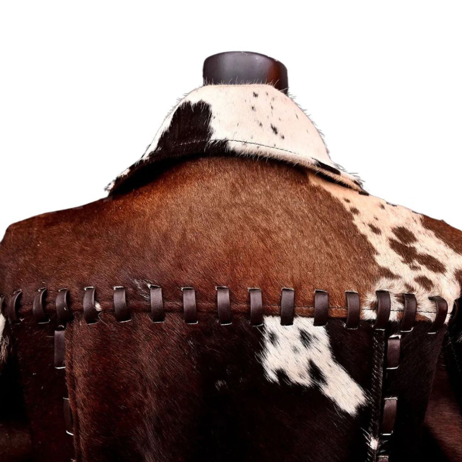 Women’s Cowhide Western Long Trench Coat – Real Hair on Leather Outerwear back view
