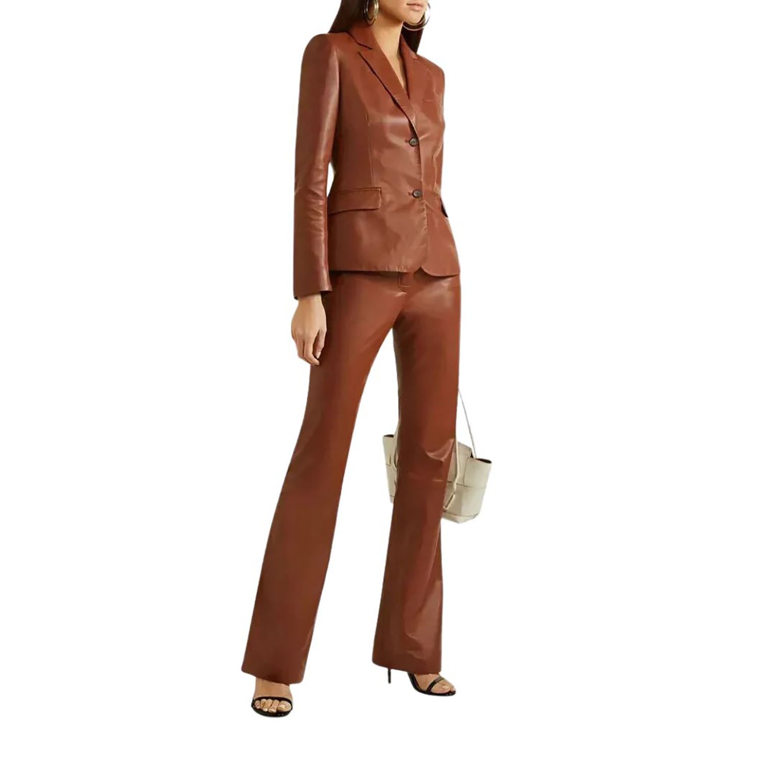 Women's Dark Brown Western Leather Blazer Jacket with Three Pockets back view