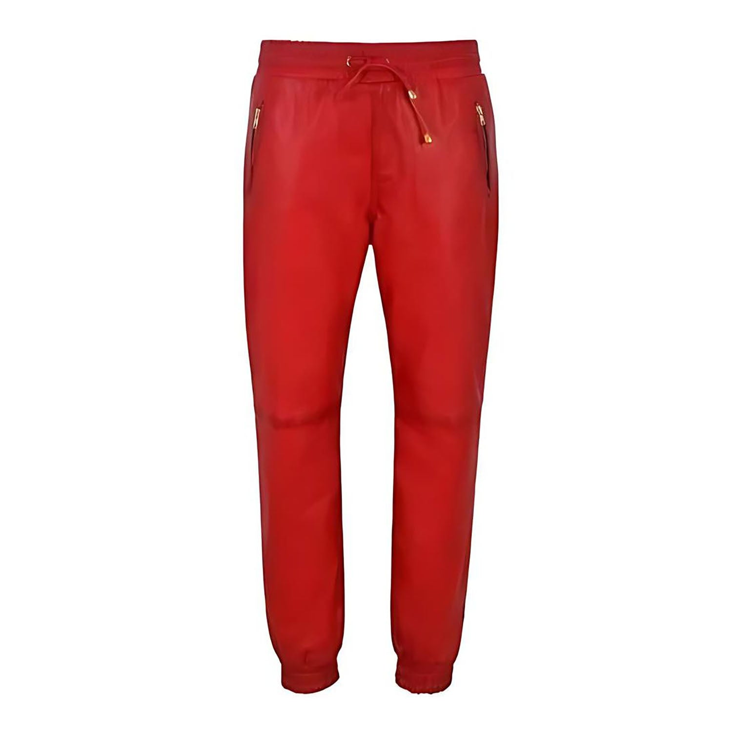 Women's Red Leather Pant – Genuine Cowhide Leather & Trouser Style front view
