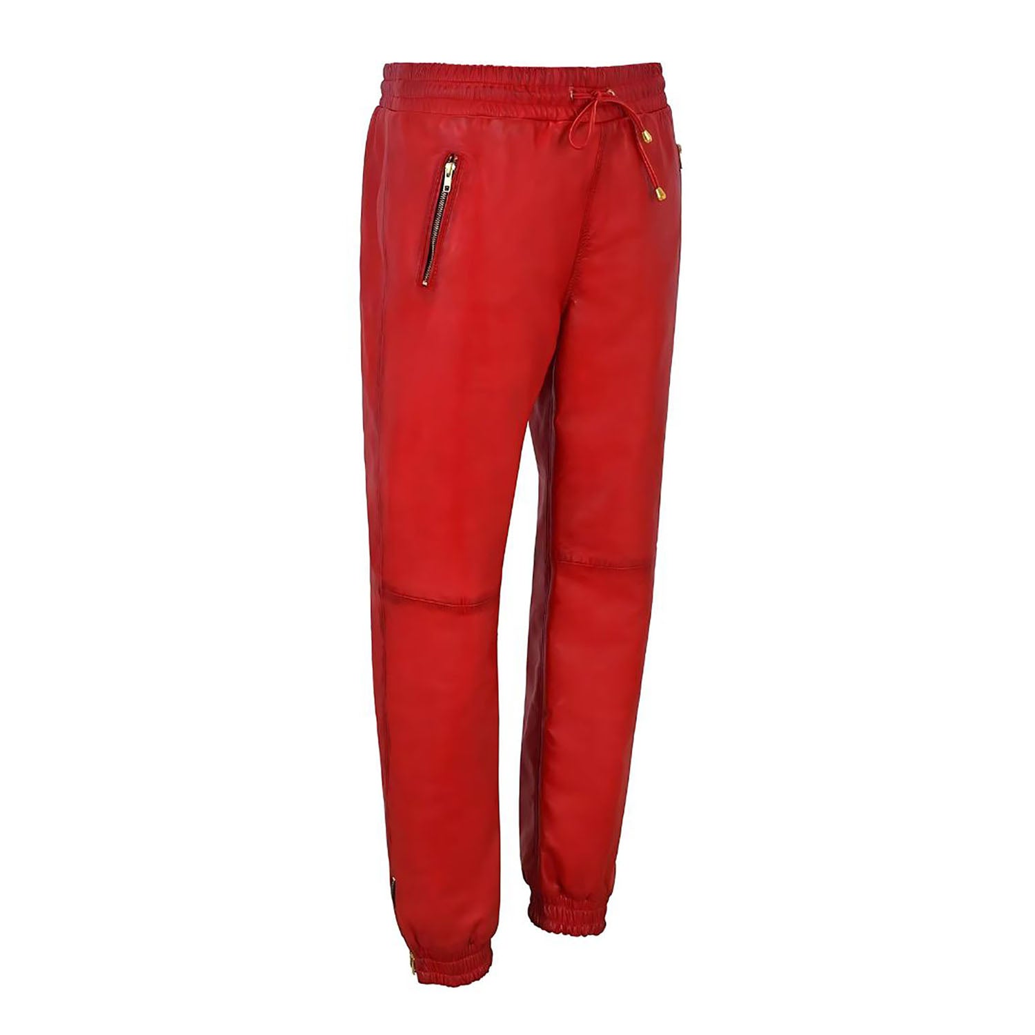 Women's Red Leather Pant – Genuine Cowhide Leather & Trouser Style back view
