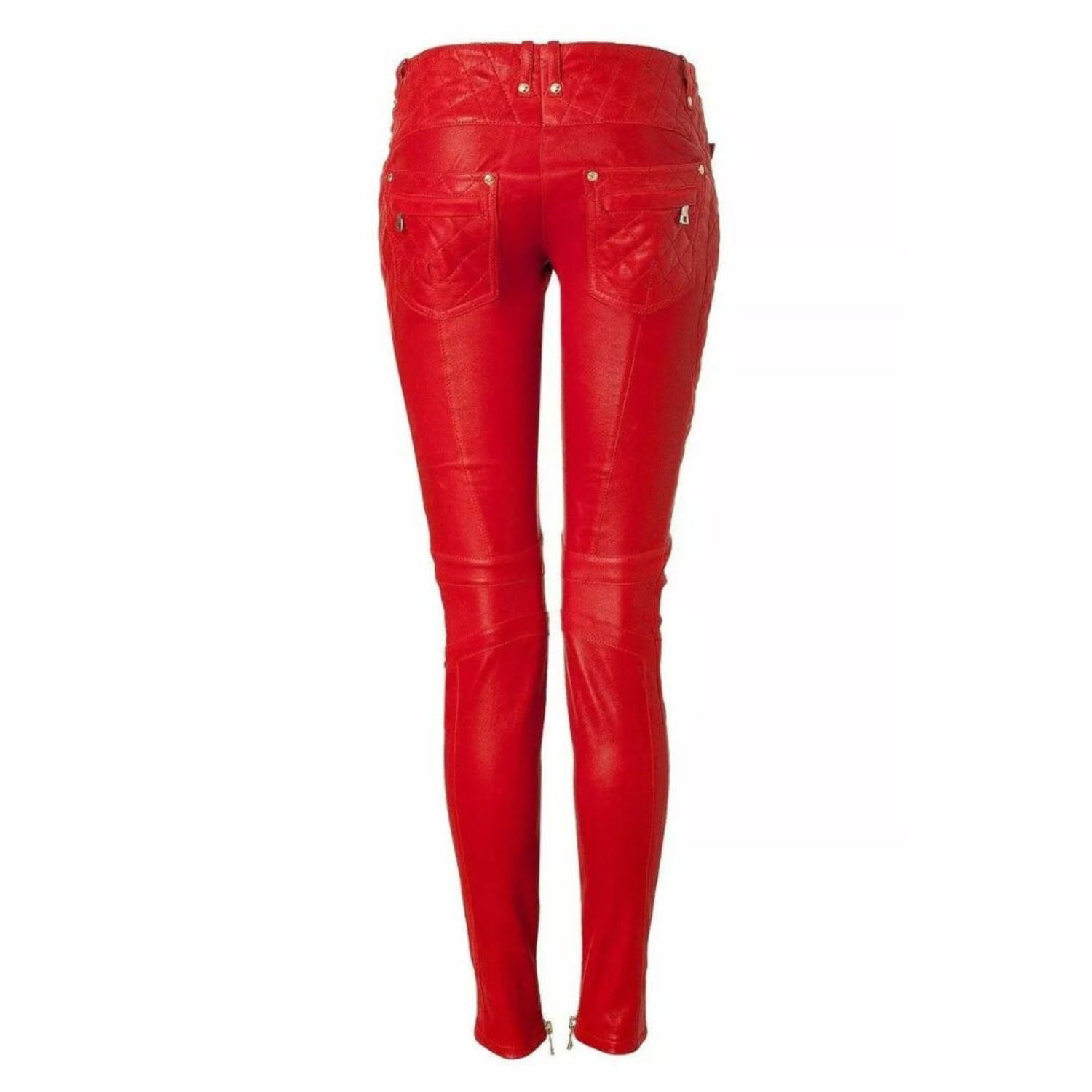 Women’s Red Leather Pant – Genuine Lambskin Leather & Slim Fit Style side view