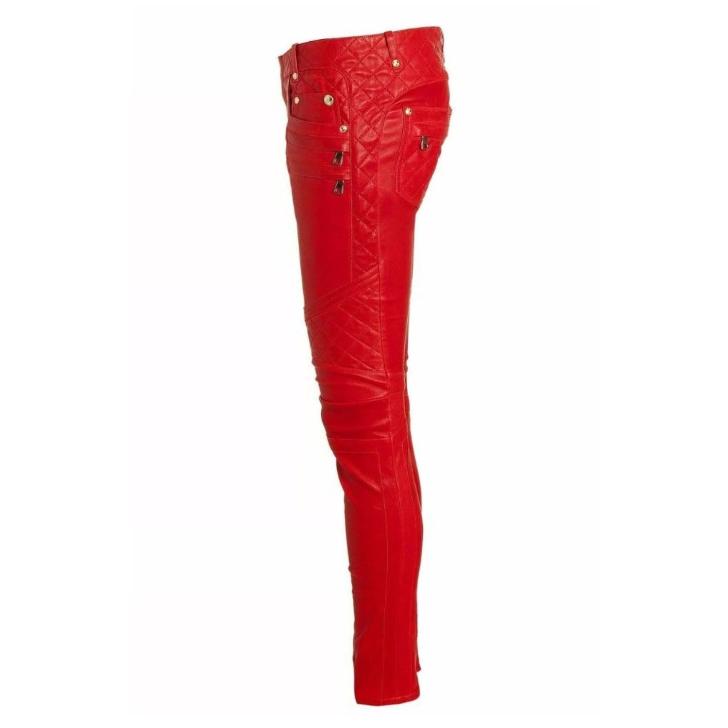 Women’s Red Leather Pant – Genuine Lambskin Leather & Slim Fit Style back view