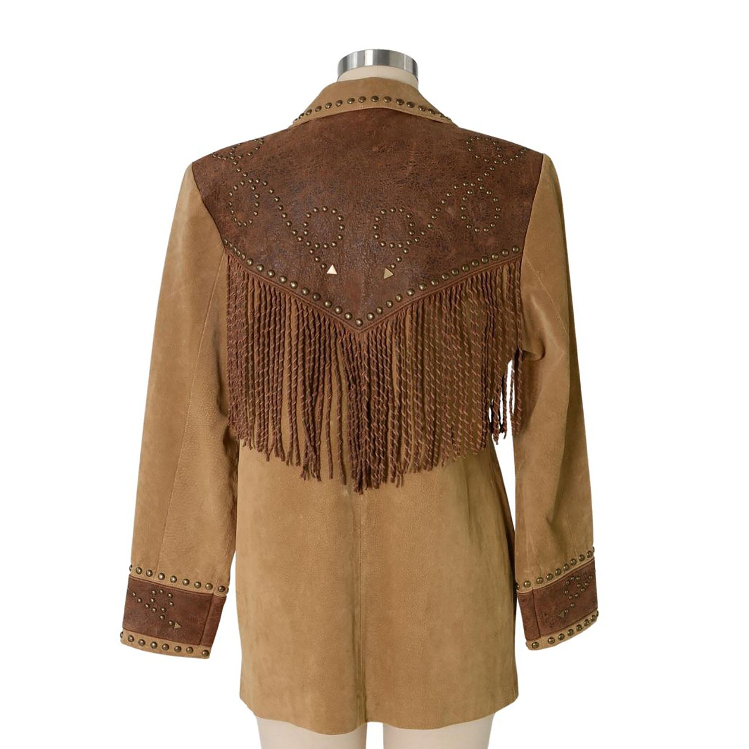Women's Western Inspired Suede Leather Fringe Jacket with Studded side view