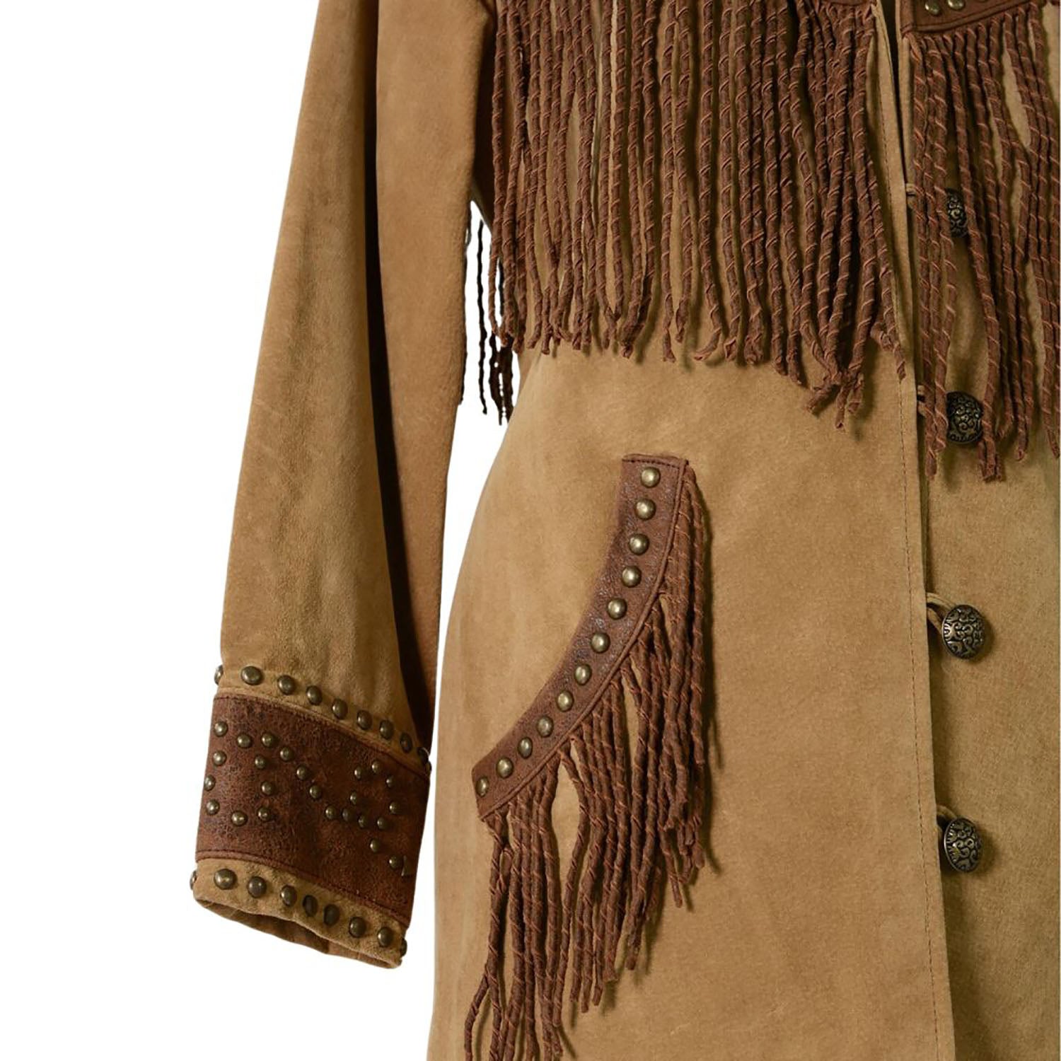 Women's Western Inspired Suede Leather Fringe Jacket with Studded styled look